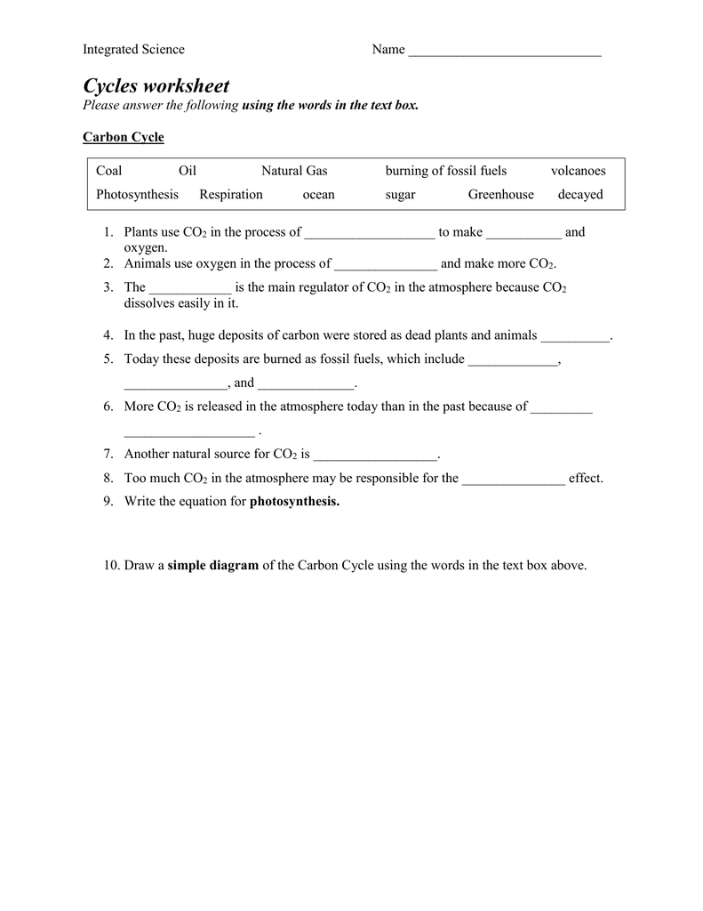 Carbon Cycle Pertaining To Biogeochemical Cycles Worksheet Answers