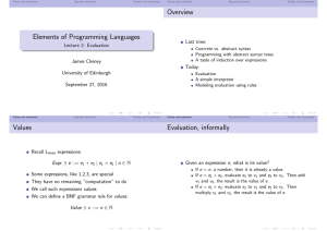 Elements of Programming Languages Overview Values Evaluation