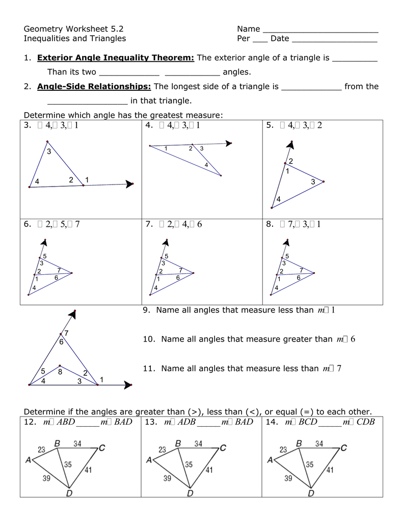 Geometry Worksheet 22 Within Triangle Inequality Theorem Worksheet