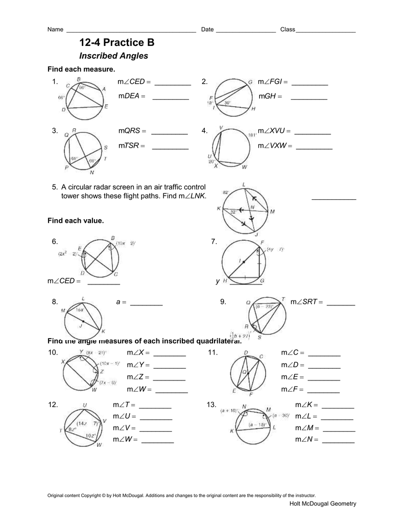 25-25 Practice B Throughout Central And Inscribed Angle Worksheet