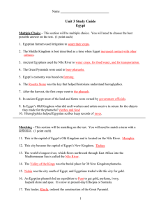 Unit 3 Study Guide Egypt Multiple Choice – This section will be