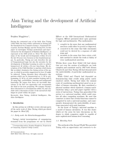 Alan Turing and the development of Artificial Intelligence