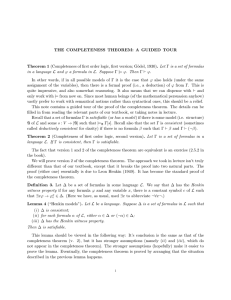 THE COMPLETENESS THEOREM: A GUIDED TOUR Theorem 1