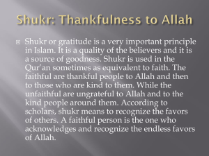 Shukr: Thankfulness to Allah