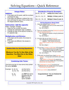 Solving Equations—Quick Reference - Algebra