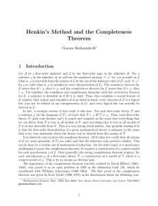 Henkin`s Method and the Completeness Theorem