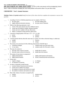 CHEMISTRY Test 3: Atomic Structure