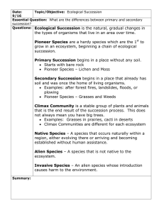 Questions: Ecological Succession is the natural, gradual changes in