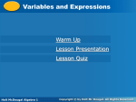 Interpreting algebraic expressions