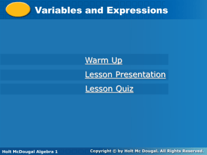 Interpreting algebraic expressions