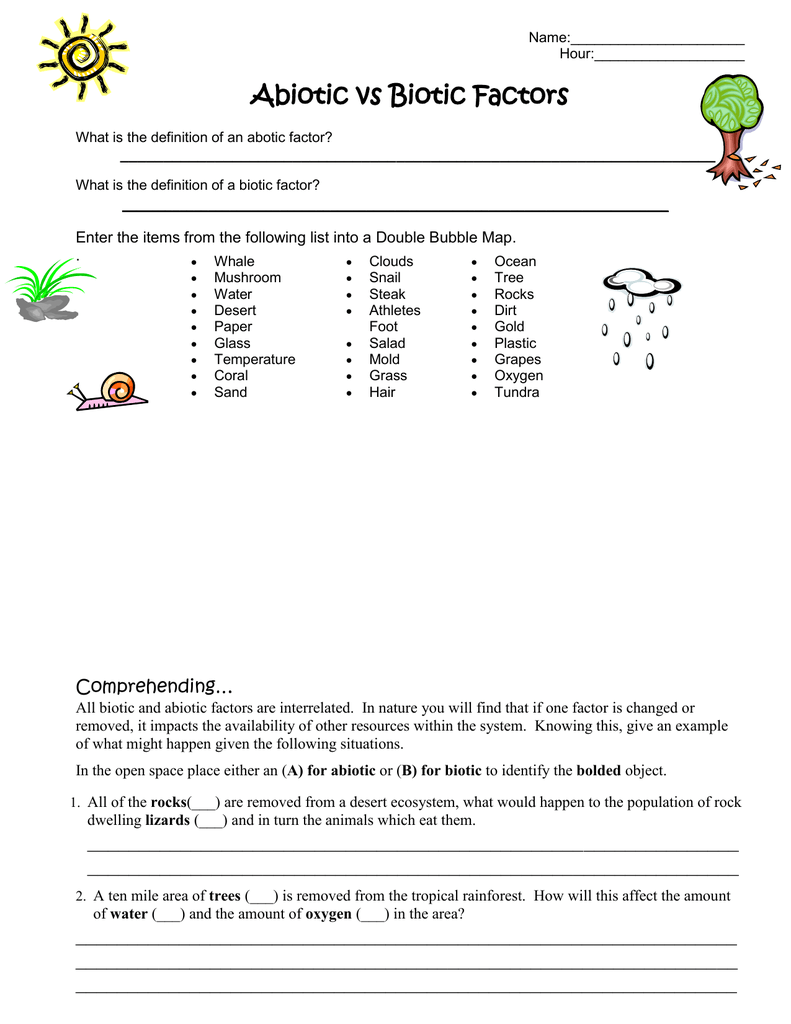 Worksheet 21: Abiotic versus Biotic factors Inside Abiotic And Biotic Factors Worksheet