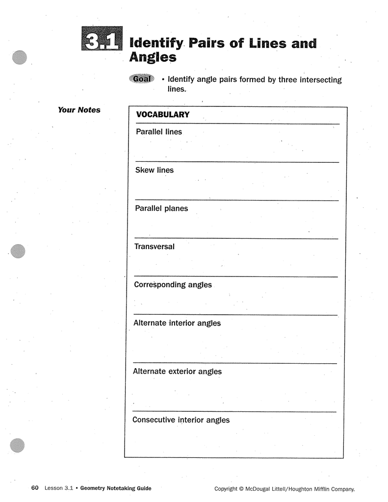 Identify Pairs Of Lines And Angles