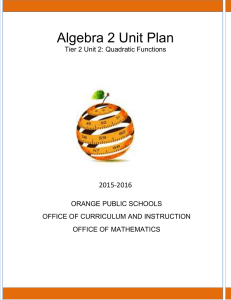 Algebra 2 Unit Plan - Orange Public Schools