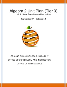 Algebra 2 Unit Plan (Tier 3)