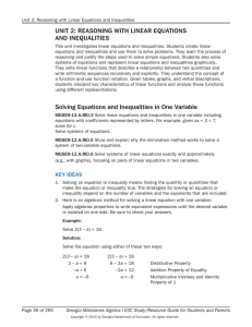 UNIT 2: REASONING WITH LINEAR EQUATIONS AND