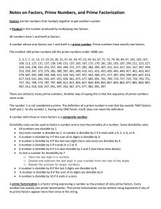 Notes on Factors, Prime Numbers, and Prime