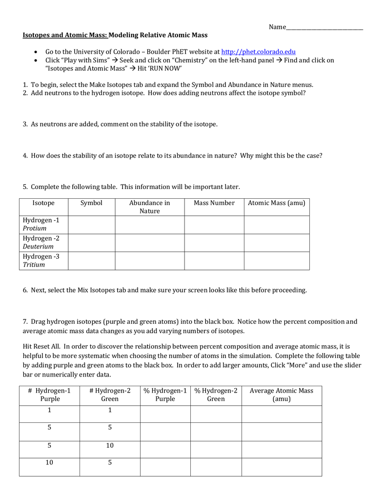 Isotopes and Atomic Mass With Atoms And Isotopes Worksheet Answers
