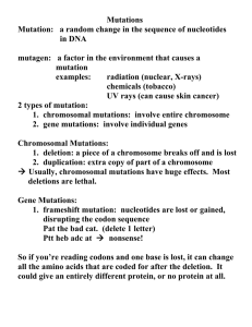 Mutations Mutation: a random change in the sequence of