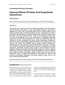 Adverse Effects Of Herbs And Drug-Herbal Interactions