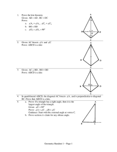 Geometry Handout 1 ~ Page 1 1. Prove the kite theorem Given: AB