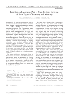 Learning and Memory, Part I: Brain Regions Involved in Two Types