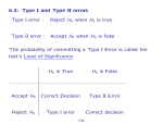 6.4: Type I and Type II errors Type I error : Reject r0
