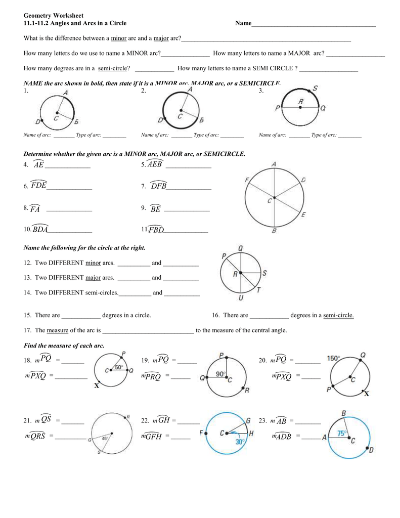 2222.2222-2222.22 Angles and Arcs in a Circle Name With Regard To Angles In A Circle Worksheet