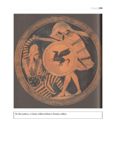 On this pottery, a Greek soldier defeats a Persian soldier.