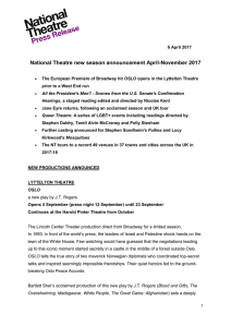 National Theatre new season announcement April