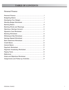 a sample of the Personal Finance workbook.