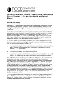 Qualifying criteria for nutrition content claims about dietary fibre in