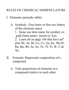 RULES OF CHEMICAL NOMENCLATURE I. Elements (periodic