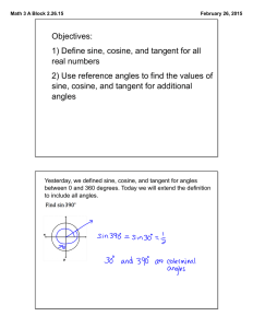 Objectives: 1) Define sine, cosine, and tangent for all real numbers 2