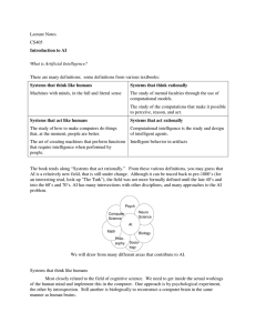 Lecture Notes CS405 Introduction to AI What is Artificial Intelligence