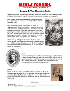 Lesson 2. The Olympian Gods - The Syracuse City School District
