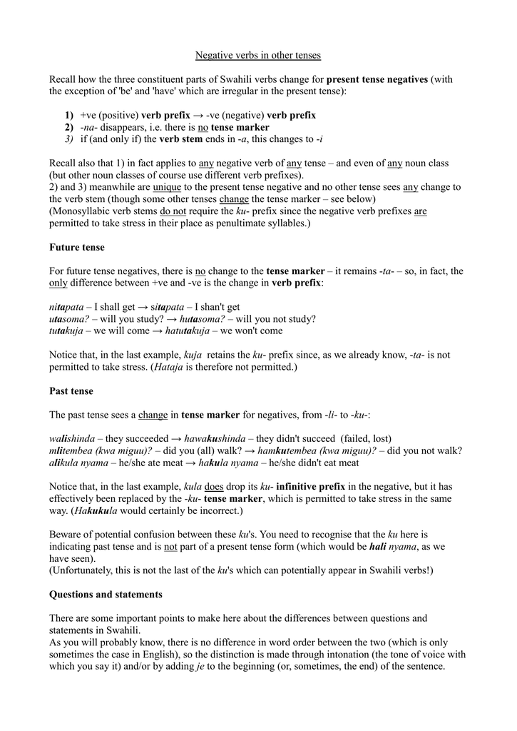 Negative Verbs In Other Tenses Negative Verbs In Other Tenses