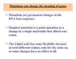 • Mutations are permanent changes in the DNA base sequence