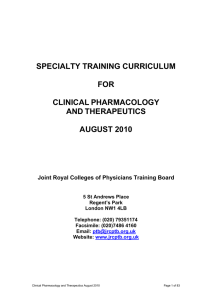 Clinical Pharmacology and Therapeutics Curriculum August 2010