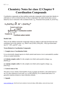 Chemistry Notes for class 12 Chapter 9 Coordination