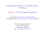 Extended Introduction to Computer Science CS1001.py Lecture 2
