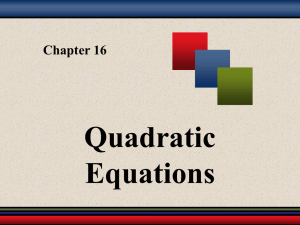 Quadratic Equations - Mayfield City Schools