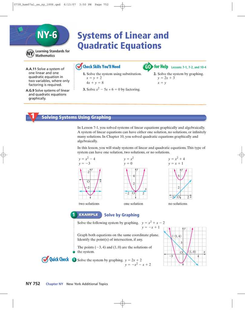 Systems Of Linear And Quadratic Equations