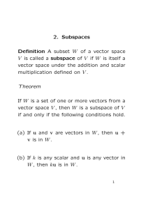 2. Subspaces Definition A subset W of a vector space V is called a