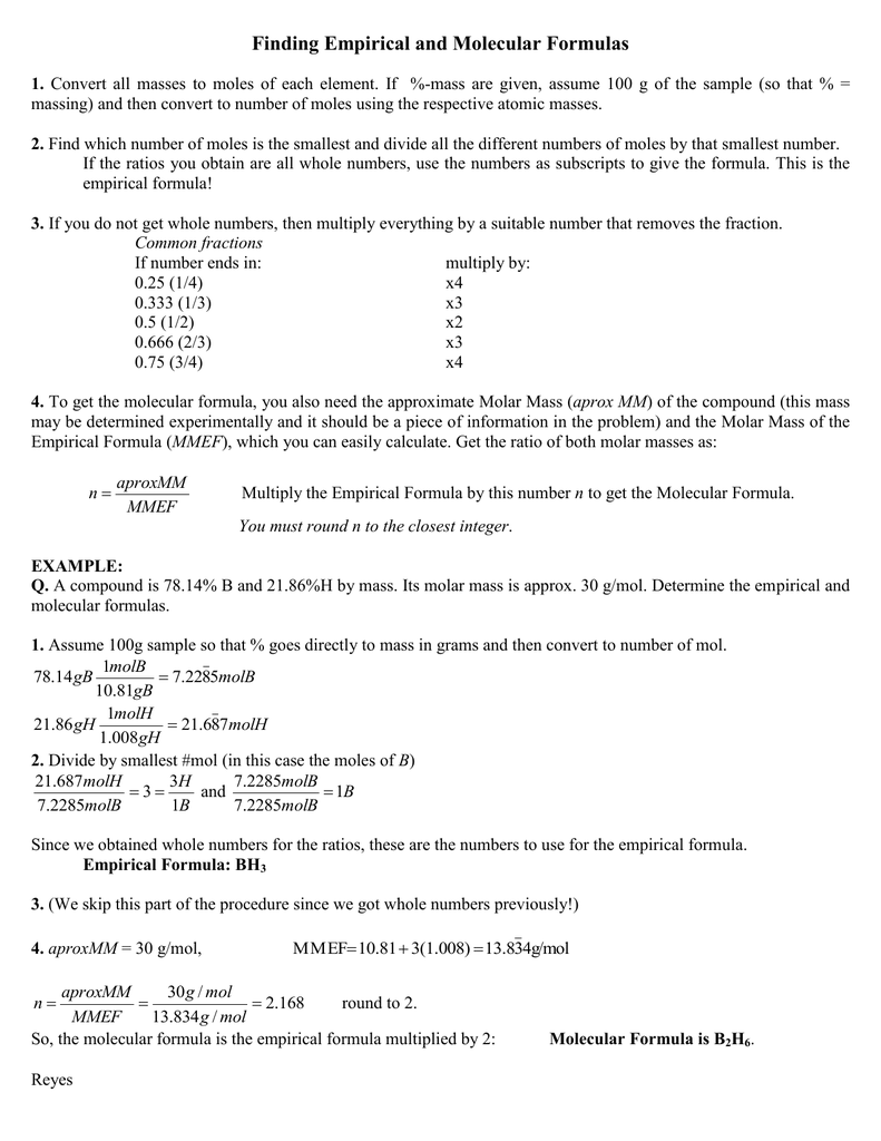 Finding Empirical And Molecular Formulas 1a