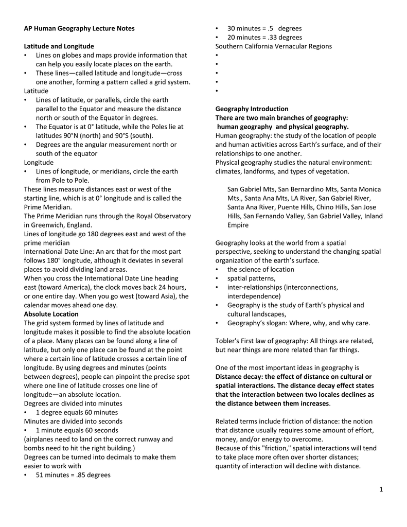 Ap Human Geography Lecture Notes Latitude And Longitude Lines