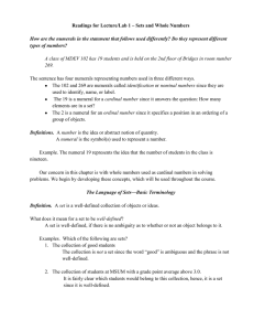 Readings for Lecture/Lab 1 – Sets and Whole Numbers How are the