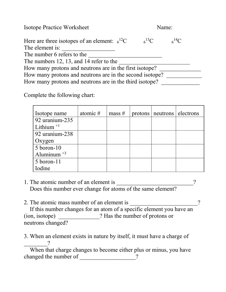 Isotope Practice Worksheet In Subatomic Particles Worksheet Answers