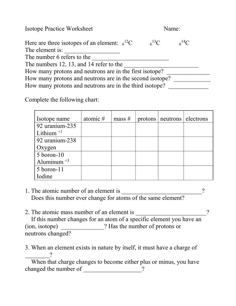 Isotope Chart Practice