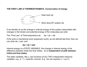 THE FIRST LAW of THERMODYNAMICS: Conservation of energy