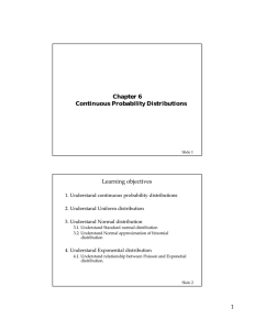 1 Chapter 6 Continuous Probability Distributions Learning objectives